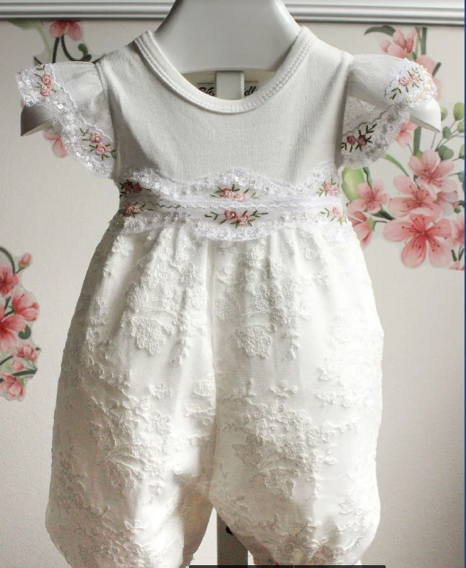 Limited Time ashionable dressWhite Lace Floral Romper, Blanket or Booties