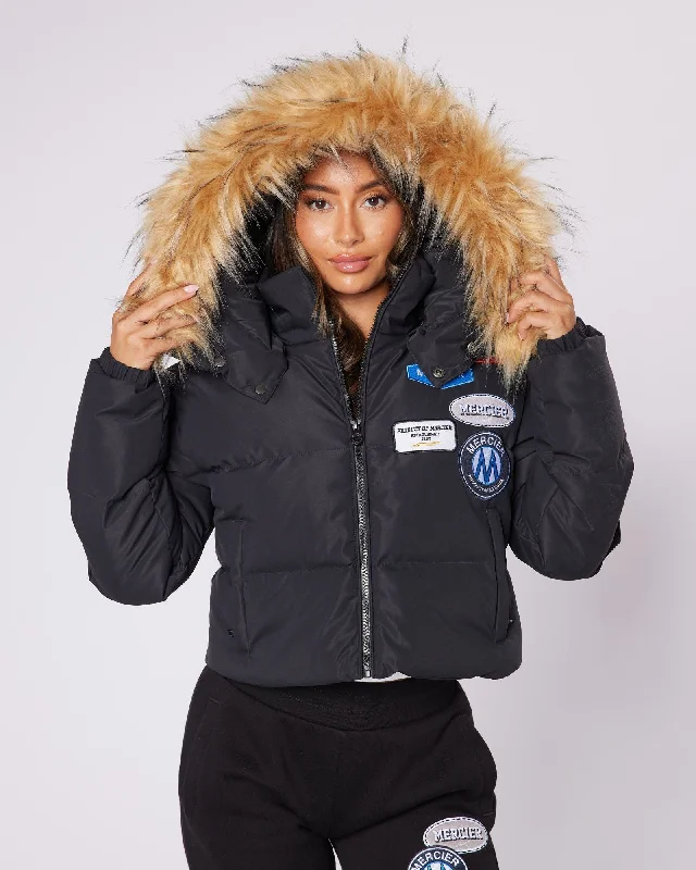 Steals and Deals fashionable quilted coatWomen's Black Cropped OG Puffer Jacket