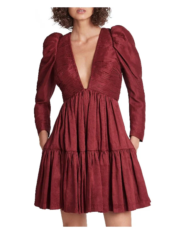 Huge Discounts office dressImpasto Womens Linen Plunge Fit & Flare Dress