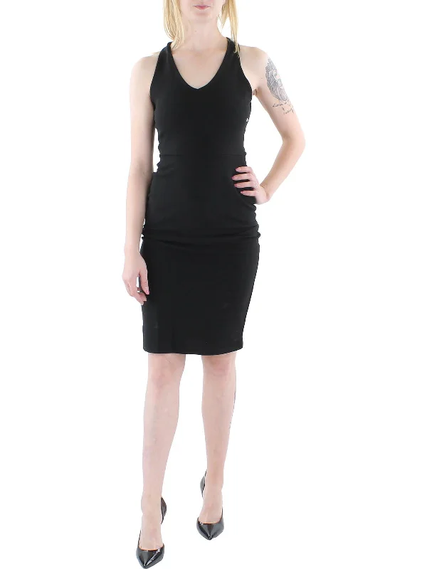 Womens Belted Knee-Length Sheath Dress