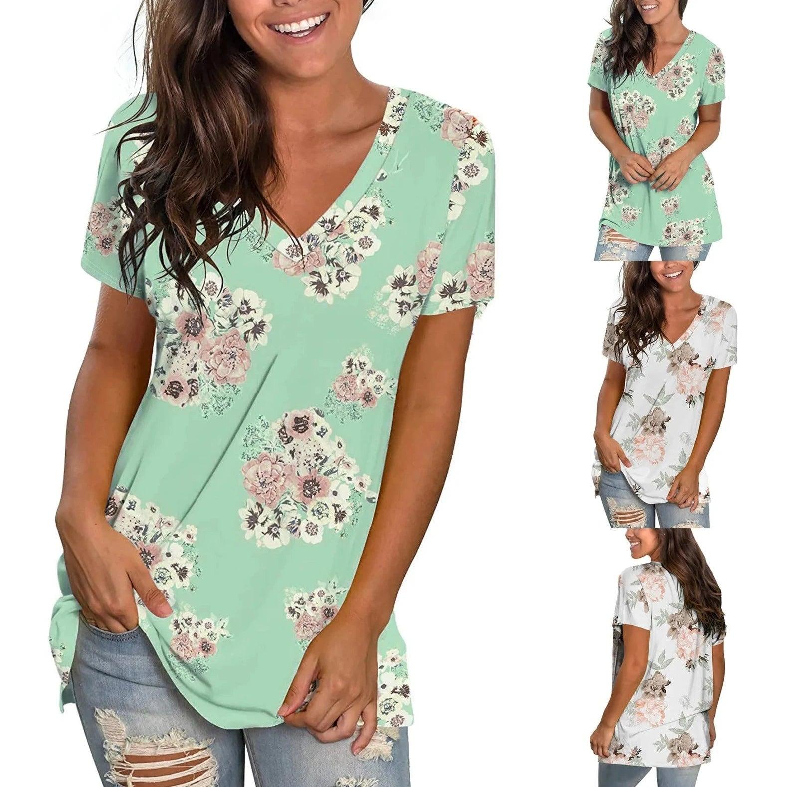 Women's Tops V-neck Printed T-shirt Casual