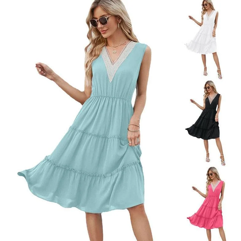 V-neck Women Elegant Dress Beach Summer