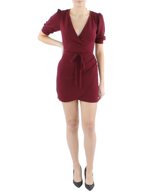 Juniors Womens Surplice Mini Bodycon Dress