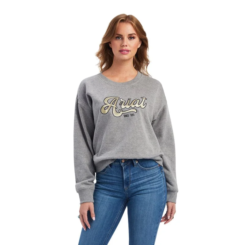 Closeout comfortable winter coatAriat Women's REAL Heather Grey Metallic Varsity Logo Sweatshirt 10041817