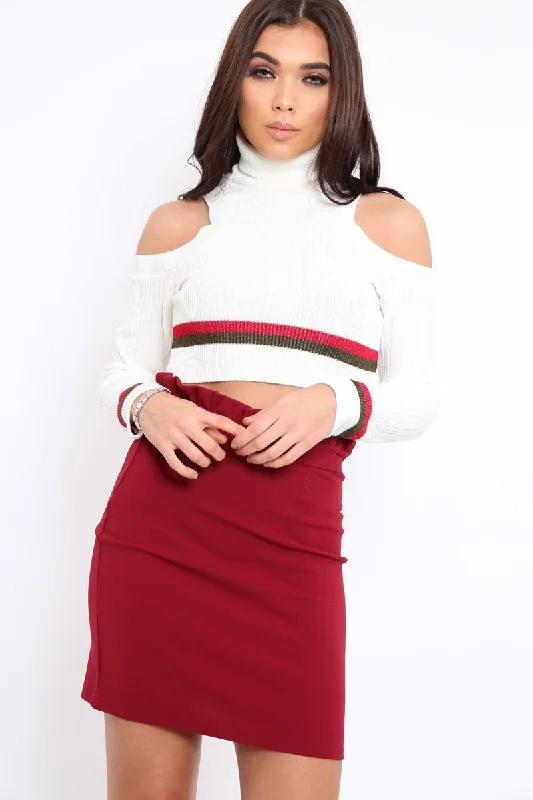 Cream Cold Shoulder Jumper with Stripe Detail - Cala