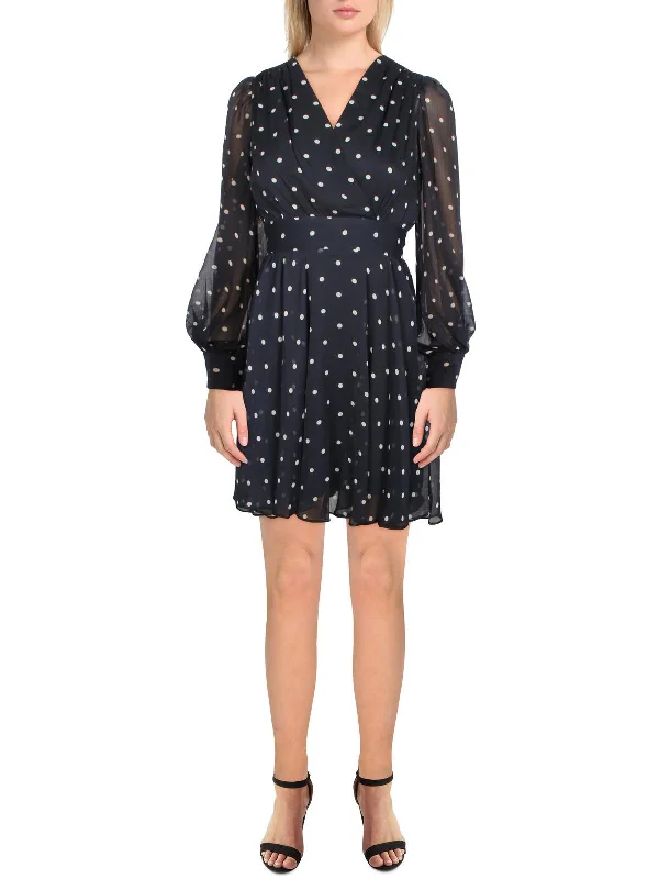 Price Cut pleated maxi dressPetites Womens Chiffon Polka Dot Fit & Flare Dress