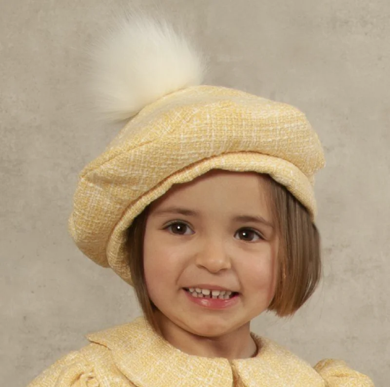 Blowout Deals wrap dressYellow Tweed Pom Beret