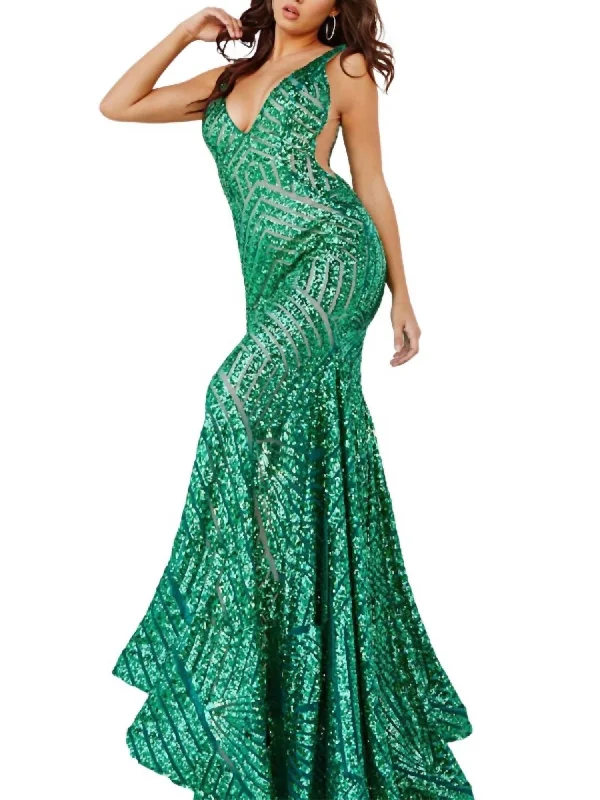 Limited Edition casual evening dressSequin Gown In Emerald