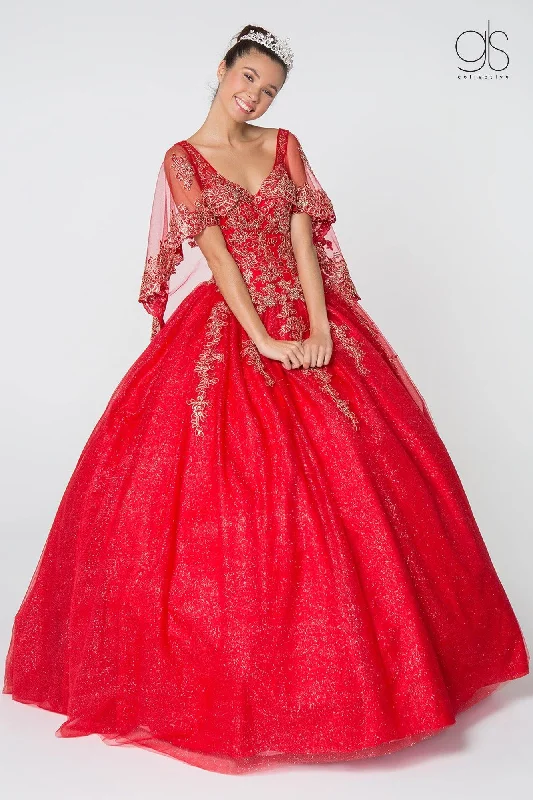 Savings Bonanza elegant shift dressLong Quinceanera Glitter Mesh Ball Gown Cape Sleeve