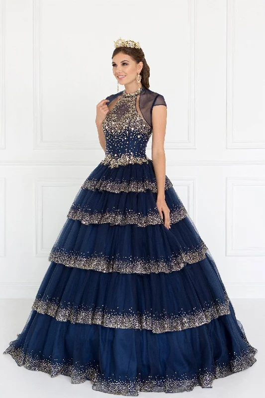 New Arrival ashionable dressLayered Tulle Halter Quinceanera Dress with Jewels and Bolero