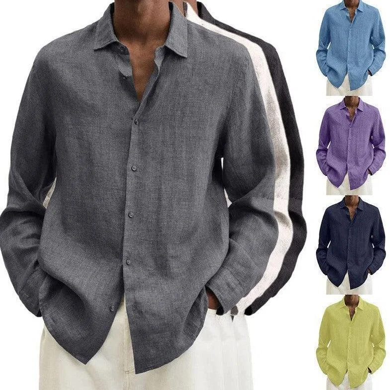 Long Sleeve Lapel Shirt Men's Loose Button