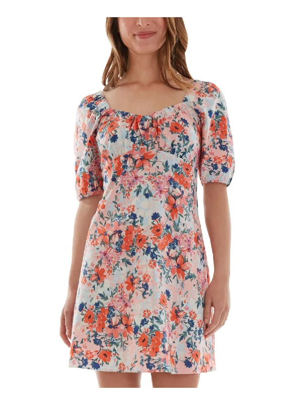 Limited Edition BCX Womens Floral Pouf Sweetheart Neckline Mini Fit + Flare Dress