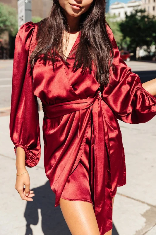 Daily Deals knit dressSienna Satin Wrap Mini Dress In Wine Red