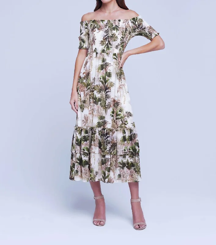 Limited Quantity flowy dressOriel Dress In Antique White Multi Vintage Safari