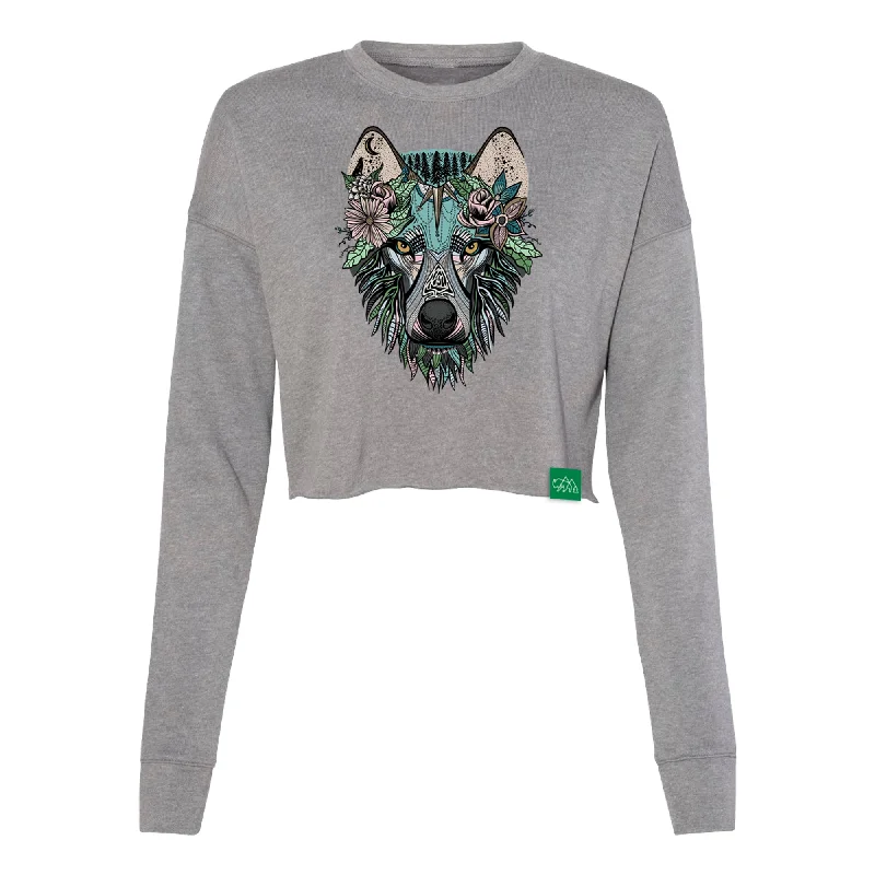 Boho Wolf Women's Crop Crew Sweatshirt