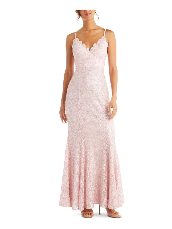 Year-End Sale MORGAN & CO Womens Lace Floral Spaghetti Strap V Neck Full-Length Formal Sheath Dress