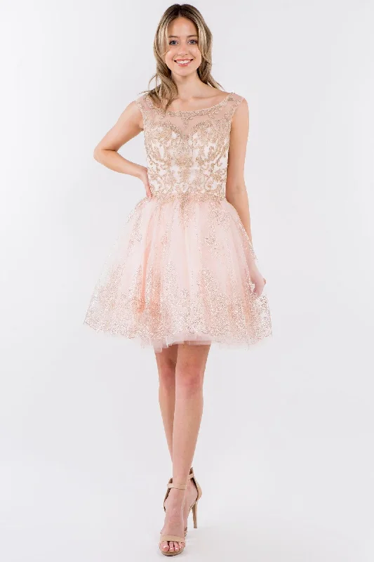 Instant Discount casual day dressSleeveless Embroidered Short Homecoming Dress