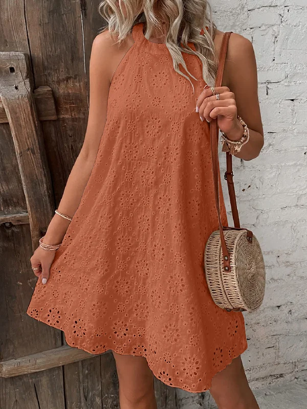 Mega Sale mini dressEyelet Grecian Neck Mini Dress