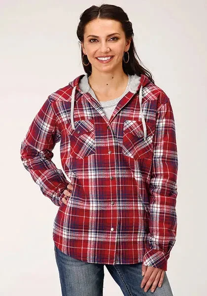 Fantastic Offers fashionable outerwearRoper Thermal Flannel Hoodie (Wine) - Women's Flannel Button Down Hoodie Sweatshirt