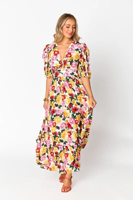 Year-End Sale chic shift dressMiranda Puff Sleeve Maxi Dress - Vanity