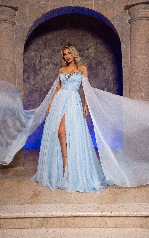 Savings Event stylish party dressRachel Allan 50352 Prom Long Formal A Line Cape Sleeve Dress