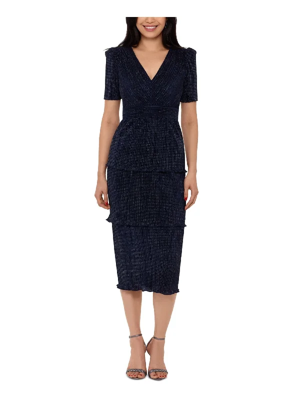 Super Savings XSCAPE Womens Short Sleeve V Neck Midi Evening Sheath Dress