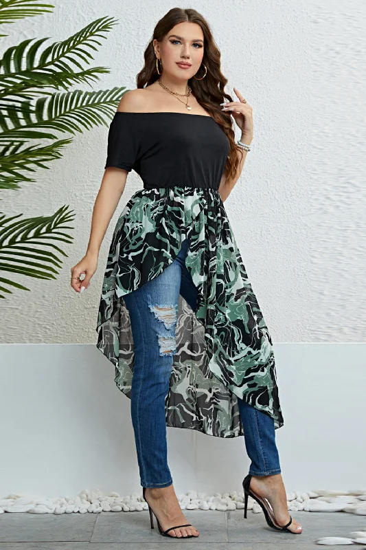 Final Clearance cocktail dressPlus Size Off-Shoulder Asymmetrical Hem Dress