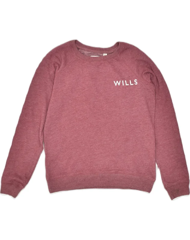 Don’t Miss Out cool graphic hoodieJACK WILLS Womens Sweatshirt Jumper UK 8 Small Burgundy Cotton