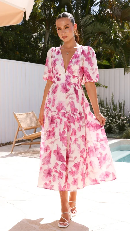 Deal Alert Erin Midi Dress - Pink Floral