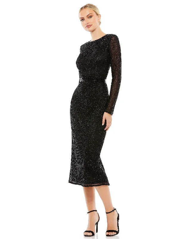 Huge Discounts cocktail party dressMac Duggal 5530 Long Sleeve Beaded Cocktail Dress