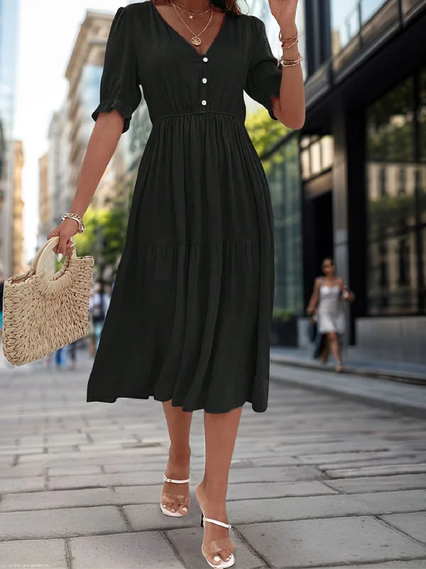 Final Sale floral wrap dressRuched V-Neck Half Sleeve Midi Dress