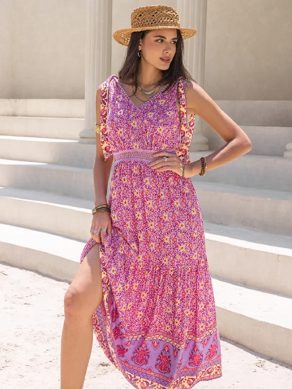 Can't Miss casual shift dressTied Printed V-Neck Sleeveless Dress