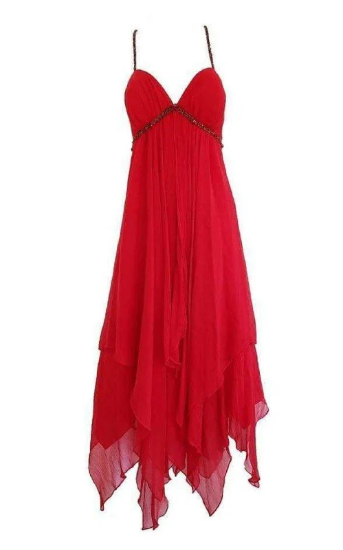 Weekend Flash Sale formal dressNew Red Silk Asymmetrical Embellished Dress