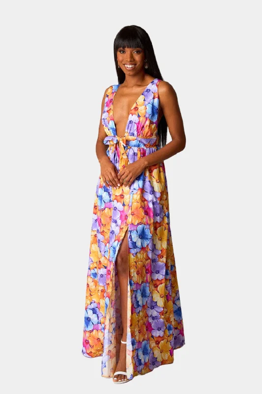 Quick Sale form-fitting dressZena Plunging Neck Maxi Dress - Pansy