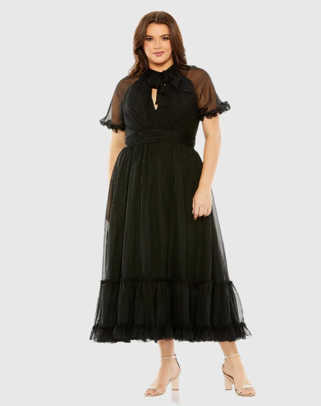 Black Sheer Puff Sleeve Dress