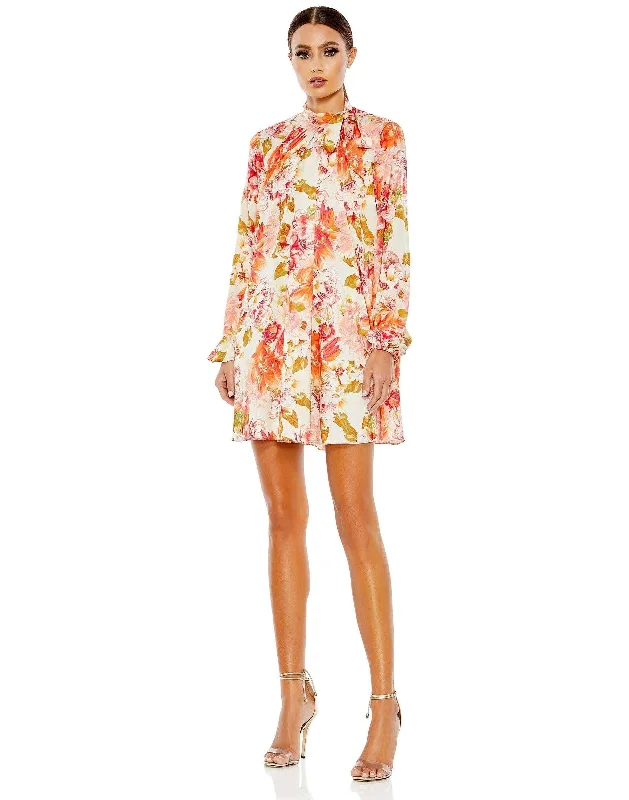 Can't Miss ruched dressMac Duggal 55634 Long Sleeve Floral Cocktail Dress