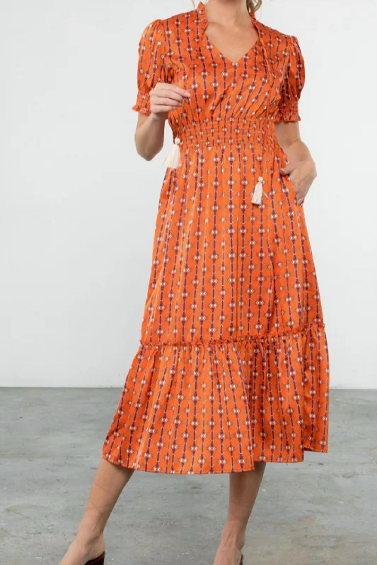 Chain Pattern Smocked Dress In Ra