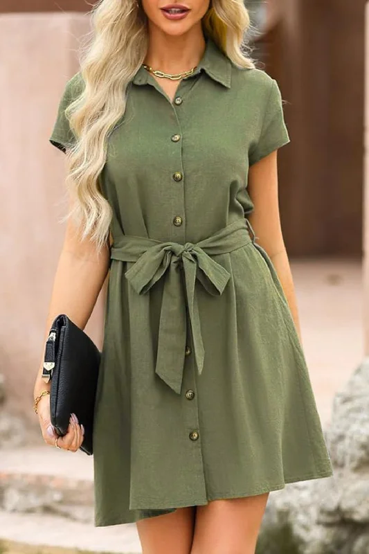 Major Savings textured dressTied Button Up Short Sleeve Dress
