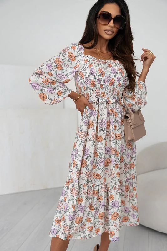 Lowest Price trendy mini dressFloral Smocked Square Neck Dress