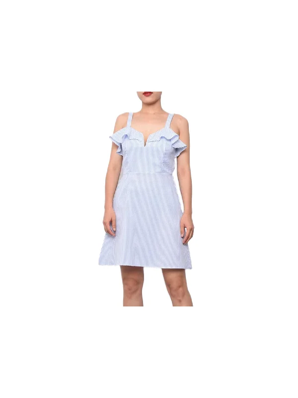 Flash Deals PLANET GOLD Womens Ruffled Check Sleeveless Sweetheart Neckline Mini A-Line Dress Flash Deals PLANET GOLD Womens Ruffled Check Sleeveless Sweetheart Neckline Mini A-Line Dress