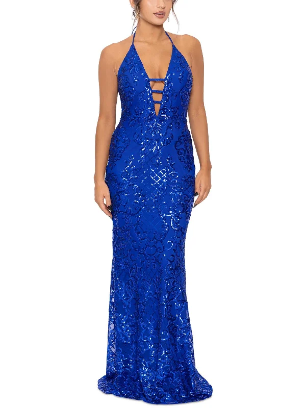Daily Deals one-shoulder dressJuniors Womens Sequin Cut-Out Evening Dress