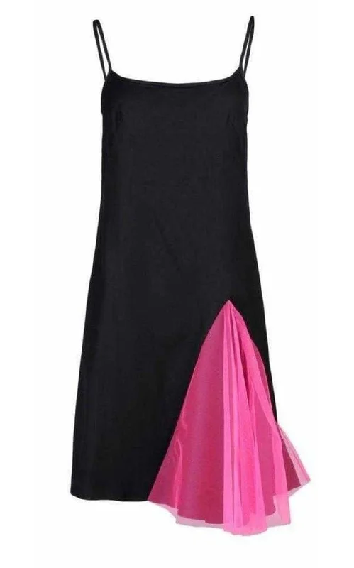 Weekend Special sleek midi dressBlack Strappy Dress With Neon Pink Godets