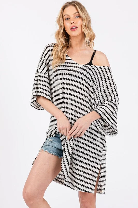 Massive Deals tailored blazer coatBLACK DOT STRIPED V-NECK TUNIC COVER UP MINI DRESS DY5605STA