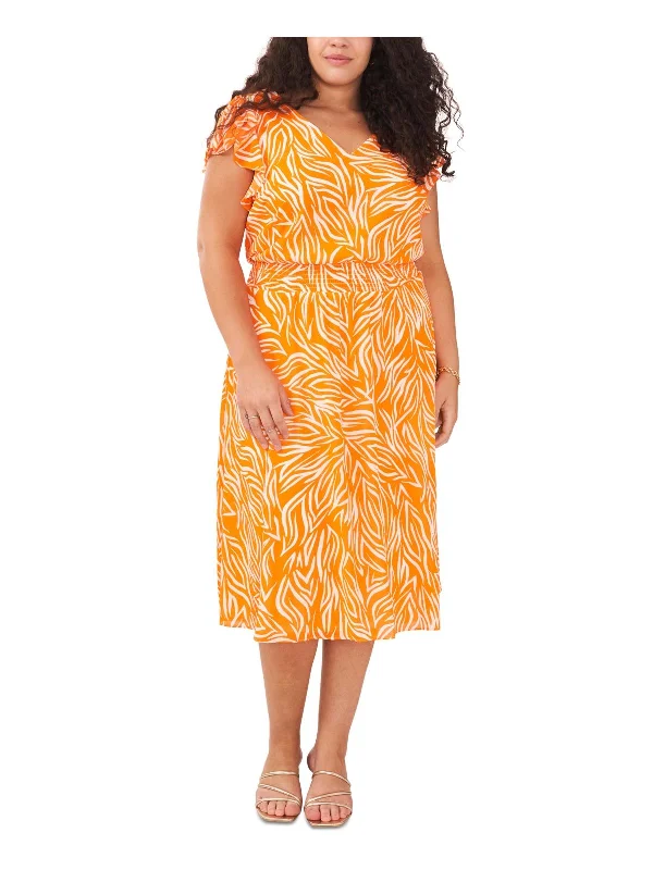 Savings Bonanza classic fit-and-flare dressPlus Womens V-Neck Mid-Calf Midi Dress