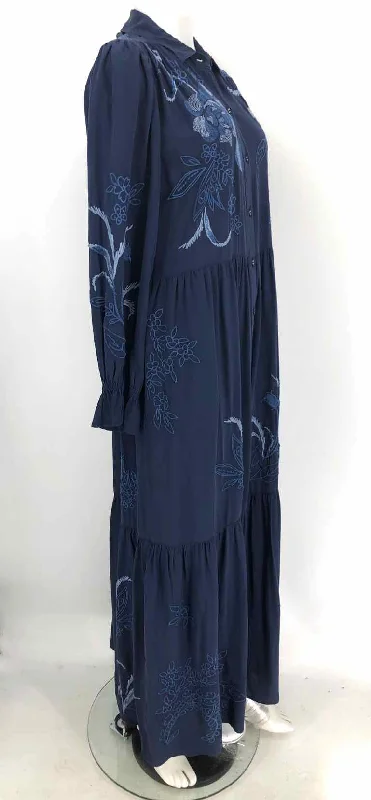 JOHNNY WAS Navy Silk Embroidered Maxi Length Size SMALL (S) Dress