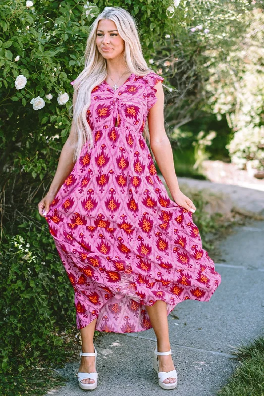 Extra Savings elegant shift dressTwisted Printed Cap Sleeve Midi Dress