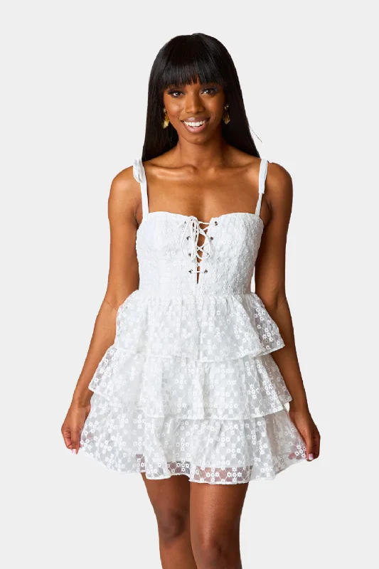 Warehouse Sale lace-up dressSuzanne Lace Mini Dress - Ivory Eyelet