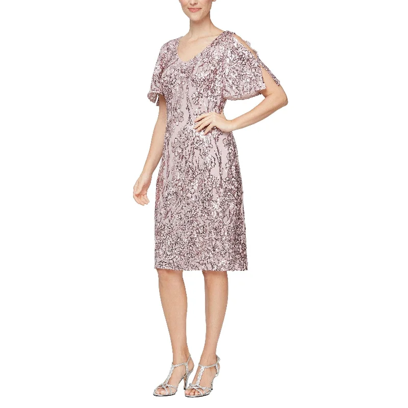 Early Bird Discount fitted bodycon dressAlex Evenings 8196728 Short Flutter Sleeve Dress