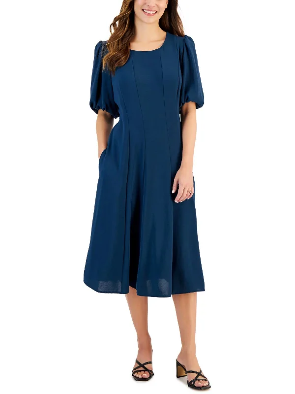 Womens Crepe Midi Fit & Flare Dress