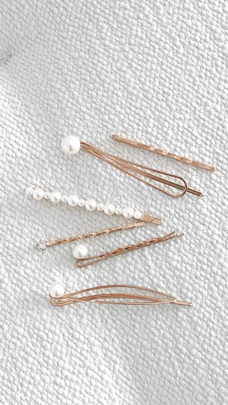 Shop and Save Julia Hair Clip Set - Pearl/Gold